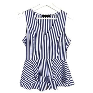 Ivanka Trump Womens Top Size Small Peplum Blue White Striped Cotton Sleeveless